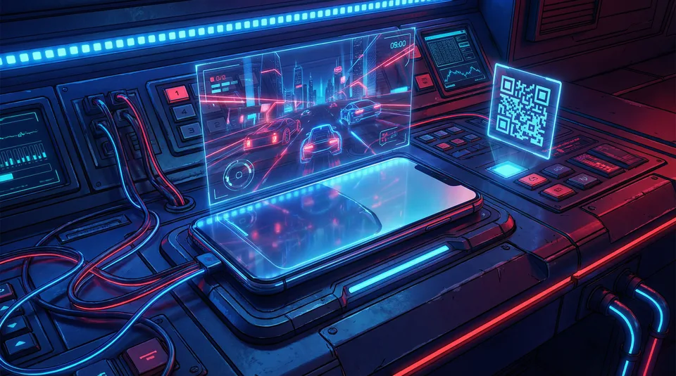 王者棋牌 APP便携终端在赛博控制台上 - 全息游戏界面